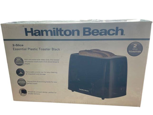 Hamilton Beach Essentials 2 Slice Toaster Wide Slots 650W, Black - USED