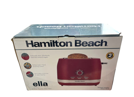 Hamilton Beach Ella 2 Slice Toaster 800W, Wide Slot, Matte Red - USED