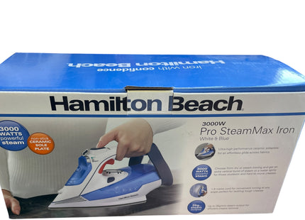 Hamilton Beach SteamMax Pro 3000W Steam Iron, White & Blue - USED