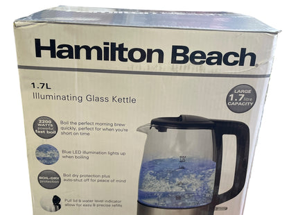 Hamilton Beach 1.7L Illuminating Glass Kettle 2200W, HB5826G, Silver - USED