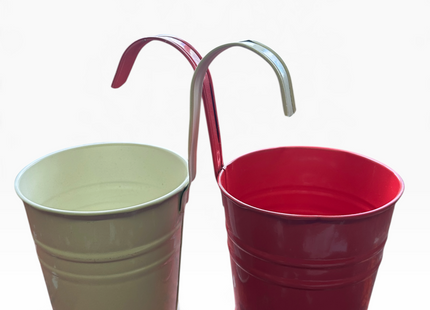 2pcs Metal Hanging Flower Pots with Hooks – Red & Cream Planters