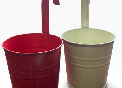 2pcs Metal Hanging Flower Pots with Hooks – Red & Cream Planters