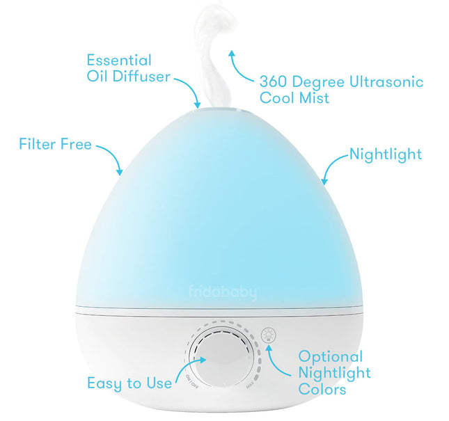 Fridababy 3-in-1 Cool Mist Humidifier with Diffuser & Nightlight – White
