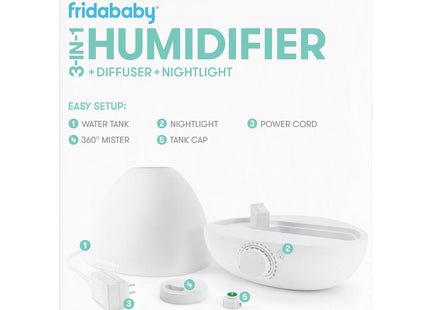 Fridababy 3-in-1 Cool Mist Humidifier with Diffuser & Nightlight – White