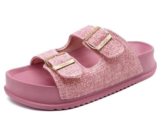 KuaiLu Women's Arch Support Double Buckle Sandals – Pink