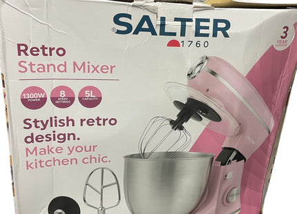 Salter Retro Stand Mixer – 5L Electric Kitchen Food Mixer, 1300W, Pink - Used