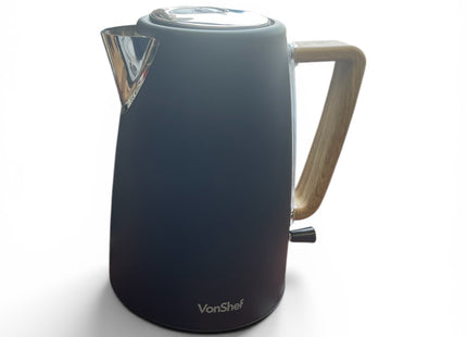VonShef Fika Electric Kettle – 1.7L Rapid Boil 3000W, Black Nordic Design