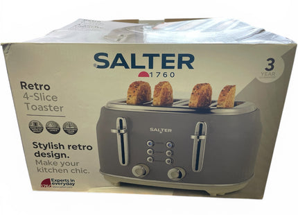 Salter Retro 4 Slice Toaster – Grey 1630W with Wide Slots & 6 Browning Levels - Used