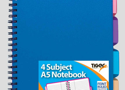Tiger A5 4 Subject Notebook - 100 Sheet, Blue