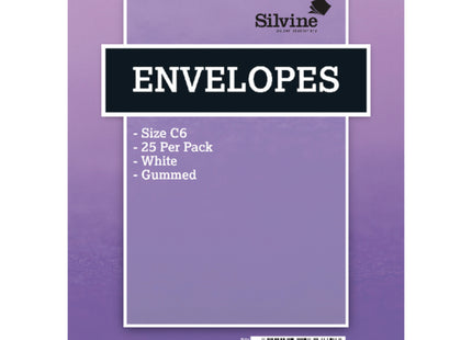 Silvine White C6 Envelopes – Gummed Closure (Pack of 25)