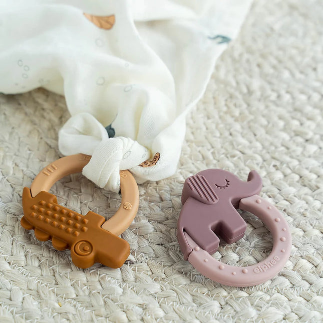 Done by Deer Deer Friends Silicone Teether 2-Pack – Elphee & Croco Mustard/Powder 3m+