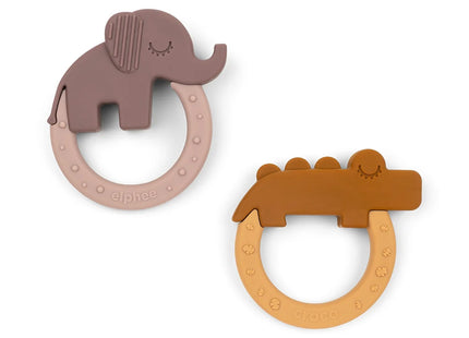 Done by Deer Deer Friends Silicone Teether 2-Pack – Elphee & Croco Mustard/Powder 3m+