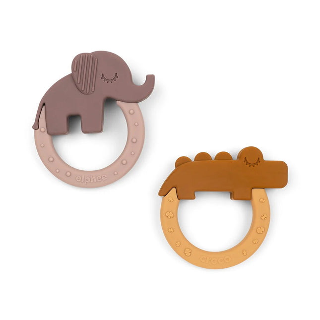 Done by Deer Deer Friends Silicone Teether 2-Pack – Elphee & Croco Mustard/Powder 3m+