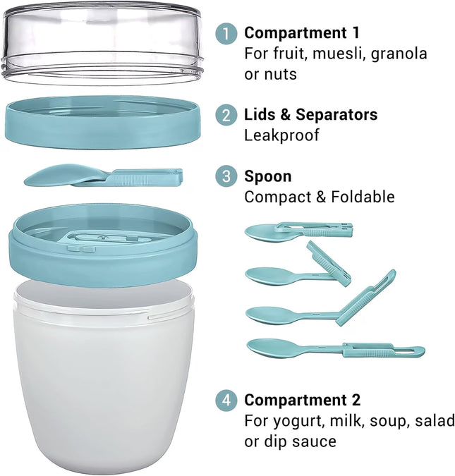 Crystalia To Go 650ml Muesli & Yoghurt Cups with Spoons – 2 Pack