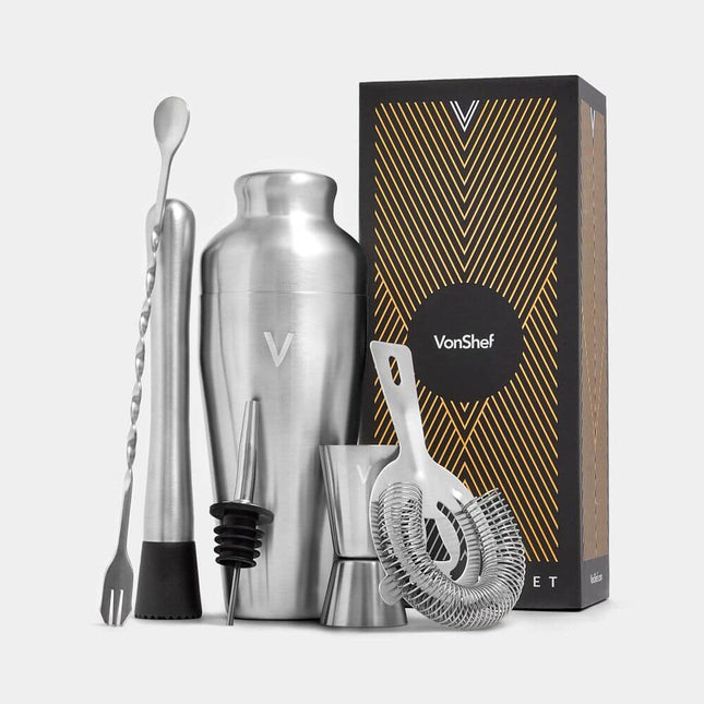 VonShef Parisian Cocktail Set – 6-Piece Brushed Silver Mixology Kit