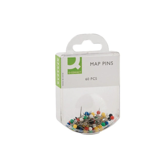 Q-Connect Map Pins – Assorted Colours, 20mm Length (Pack of 60)
