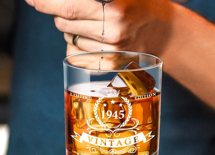 LIGHTEN LIFE Birthday Whiskey Glass Gift Set – 1945 Vintage with Wooden Box