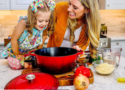 Uno Casa 6 Quart Enameled Cast Iron Dutch Oven with Lid & Silicone Handles, Red