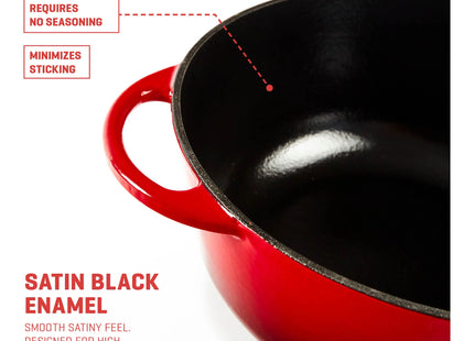 Uno Casa 6 Quart Enameled Cast Iron Dutch Oven with Lid & Silicone Handles, Red