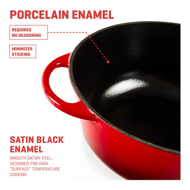 Uno Casa 6 Quart Enameled Cast Iron Dutch Oven with Lid & Silicone Handles, Red