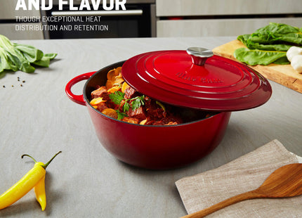 Uno Casa 6 Quart Enameled Cast Iron Dutch Oven with Lid & Silicone Handles, Red