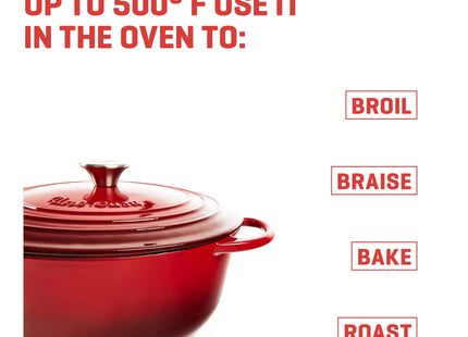 Uno Casa 6 Quart Enameled Cast Iron Dutch Oven with Lid & Silicone Handles, Red