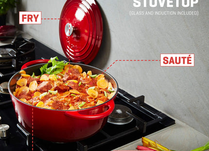 Uno Casa 6 Quart Enameled Cast Iron Dutch Oven with Lid & Silicone Handles, Red