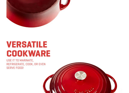 Uno Casa 6 Quart Enameled Cast Iron Dutch Oven with Lid & Silicone Handles, Red