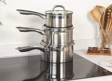 Salter Timeless Collection 3-Piece Stainless Steel Saucepan Set with Glass Lids