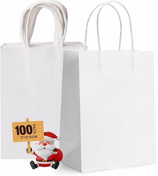 GIFTSAY Small White Paper Gift Bags with Handles 15 x 8 x 21cm – 100 Pack