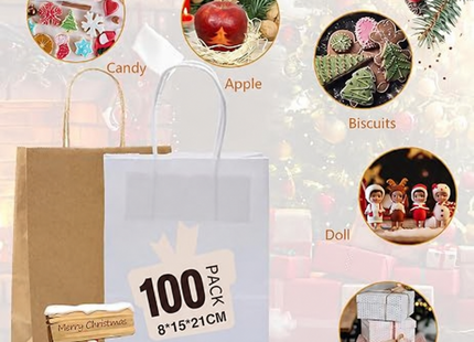 GIFTSAY Small White Paper Gift Bags with Handles 15 x 8 x 21cm – 100 Pack