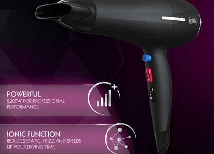 Wahl Ionic Smooth 2200W Hair Dryer with Cool Shot, Fast Drying – Black