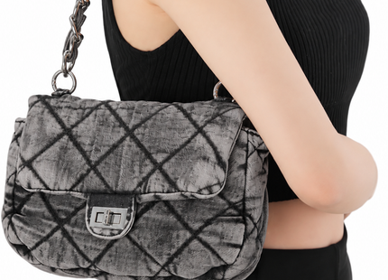 Women's Retro Quilted Denim Shoulder & Crossbody Bag GNSB0008 – Black
