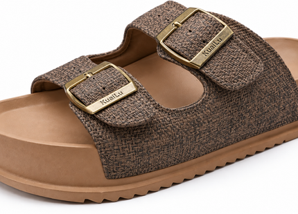 KuaiLu Women's Arch Support Double Buckle Sandals UK 8 – Dark Brown