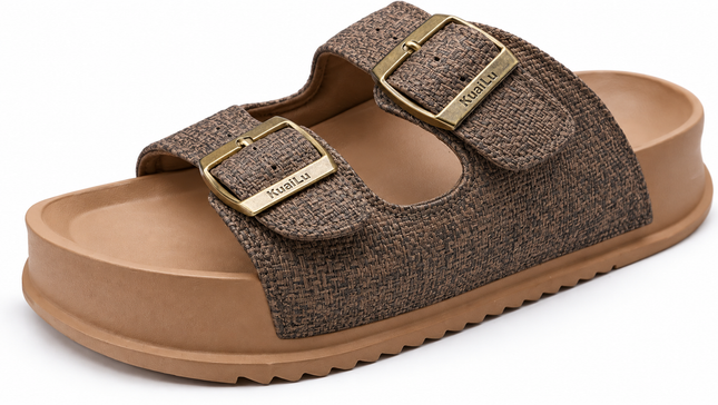 KuaiLu Women's Arch Support Double Buckle Sandals UK 8 – Dark Brown