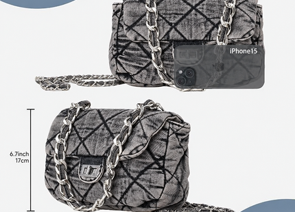Women's Retro Quilted Denim Shoulder & Crossbody Bag GNSB0008 – Black