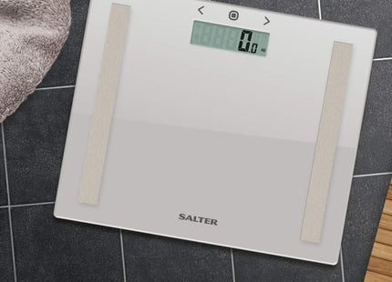 Salter Compact Glass Body Analyser Bathroom Scale 150kg Grey with BMI - USED