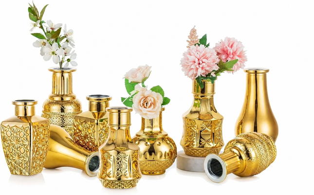 NUPTIO Gold Glass Bud Vases Vintage Flower Vase Set – Small Vase Set