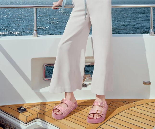 KuaiLu Women's Arch Support Double Buckle Sandals – Pink