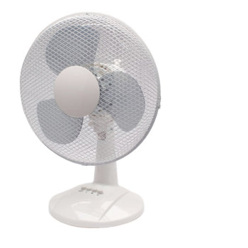 Q-Connect 12" Desk Fan – 3-Speed Control, Oscillating, White (KF00405)