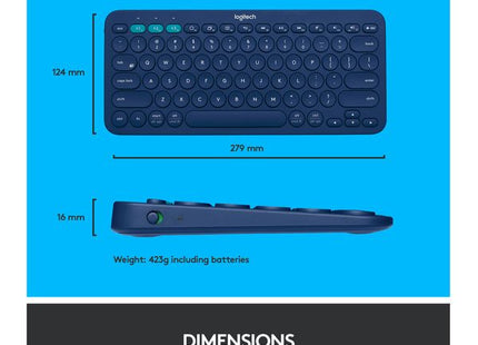Logitech K380 Multi-Device Bluetooth Wireless Keyboard, Blue - USED
