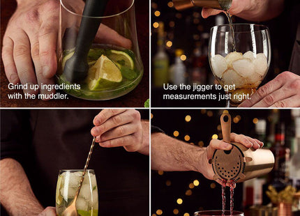 VonShef Manhattan Copper Cocktail Shaker Set – 5 Piece Stainless Steel Bar Kit