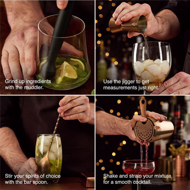 VonShef Manhattan Copper Cocktail Shaker Set – 5 Piece Stainless Steel Bar Kit