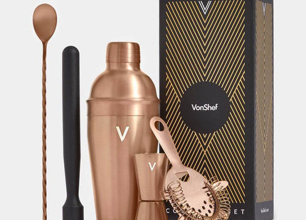 VonShef Manhattan Copper Cocktail Shaker Set – 5 Piece Stainless Steel Bar Kit