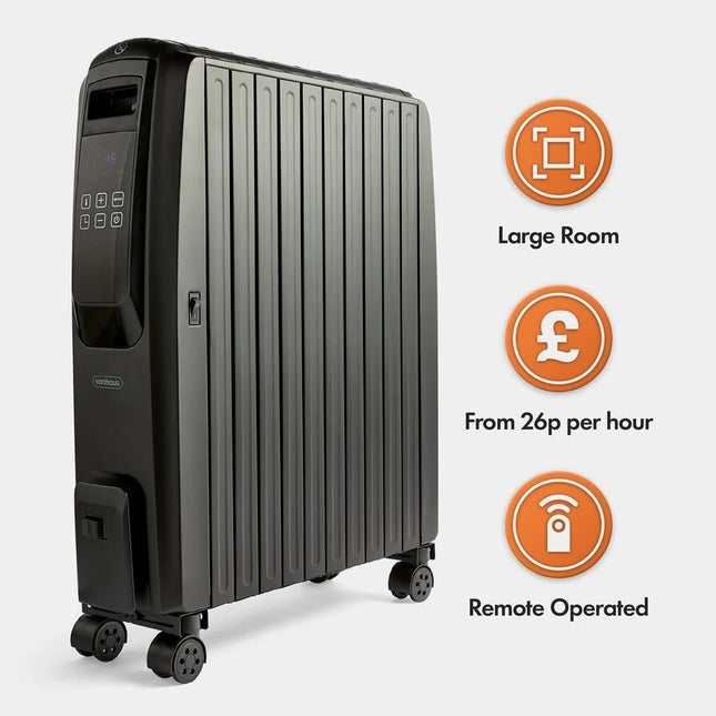 VonHaus Black Oil Filled Radiator with Digital Display – 2500W Electric Heater