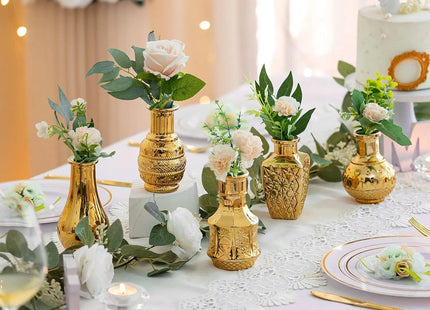 NUPTIO Gold Glass Bud Vases Vintage Flower Vase Set – Small Vase Set