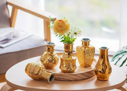 NUPTIO Gold Glass Bud Vases Vintage Flower Vase Set – Small Vase Set