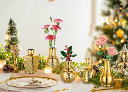 NUPTIO Gold Glass Bud Vases Vintage Flower Vase Set – Small Vase Set