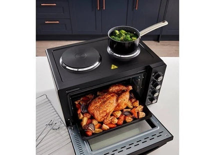 EGL 30L Mini Oven with Dual Hobs & Grill – 1400W Countertop Tabletop Cooker Black