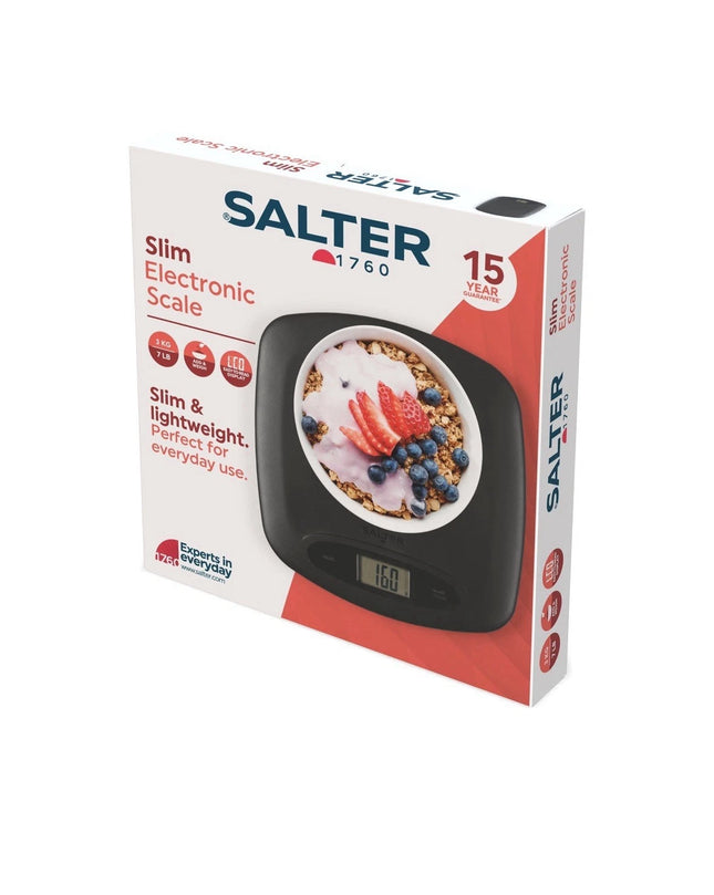 Salter Slim Electronic Kitchen Scale 3kg Digital Food Scale with Add & Weigh Function Black